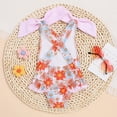 thumbnail image 4 of JLFKNG Baby Girls Swimsuit One Piece Fashion Floral Printed Bathing Suit Breathable Slim Fit Backless Pleated Beach Swimwear 5-6 Years Suit For Beach, 4 of 6