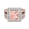 thumbnail image 4 of Wedding Ring Set for Women 14K Rose Gold Asscher Cut Pink Morganite Halo Rings Split Shank (I,I1), 4 of 5