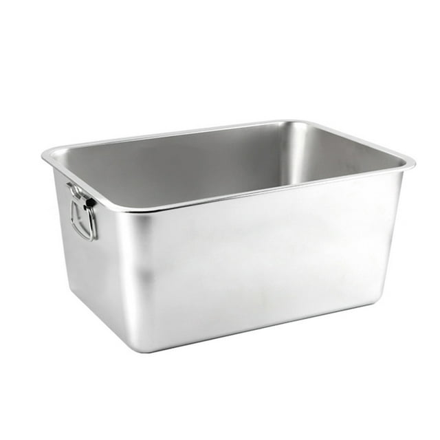 CSChome Cat Litter Box Rectangle Stainless Steel Litter Box with a low entry design and spacious interior. This metal litter pan is made of durable, rust-proof stainless steel with rounded corners and a smooth surface for easy cleaning. Features an upgraded handle for convenient carrying and a stable bottom to prevent tipping. Suitable for cats, rabbits, and other small pets, making it a versatile pet accessory.