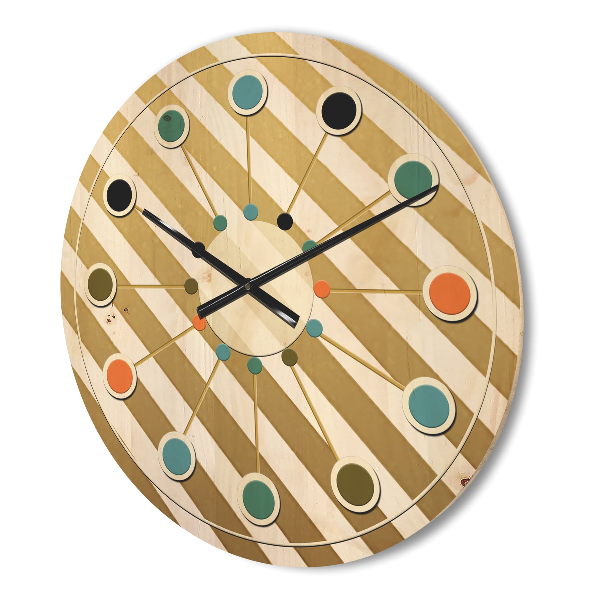 Designart 'Gold Diagonal Retro Design' Mid-Century Modern Wood Wall Clock