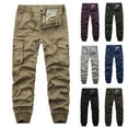 thumbnail image 2 of UDIYO Men Cargo Pants Solid Color Zipper Fly Multi Pockets Drawstring Elastic Waist Streetwear Bottoms Ankle Tied Trousers for Working, 2 of 7