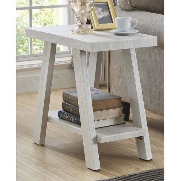 Dtwnek Side Table with Open Shelf, Wood End Table for Living Room, Office, White