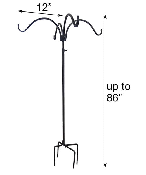 Erva Adjustable Four Hanger Shepherd Hook, Black, 4.5' to 7'