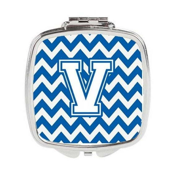Carolines Treasures Letter V Chevron Blue & White Compact Mirror - 3 x 0.3 x 2.75 in.