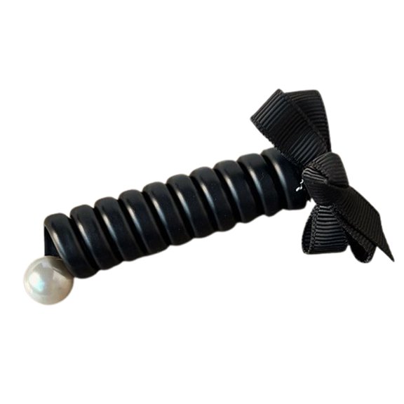 vnanda High Ponytail Holder Bowknot Spiral Hair Tie with Faux Pearl Tpu Material No Crease Traceless Anti-slip Stretchable Hair Tie for Women Girls for High