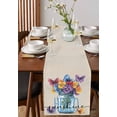 thumbnail image 2 of Purple Flower Burlap Cotton Table Runner 13x72 Inches Long, Blue Yellow Floral Bottle Country Plant Farmhouse Table Runners, Outdoor Dining Tablecloths Decor for Baby Shower/Party/Wedding, 2 of 6