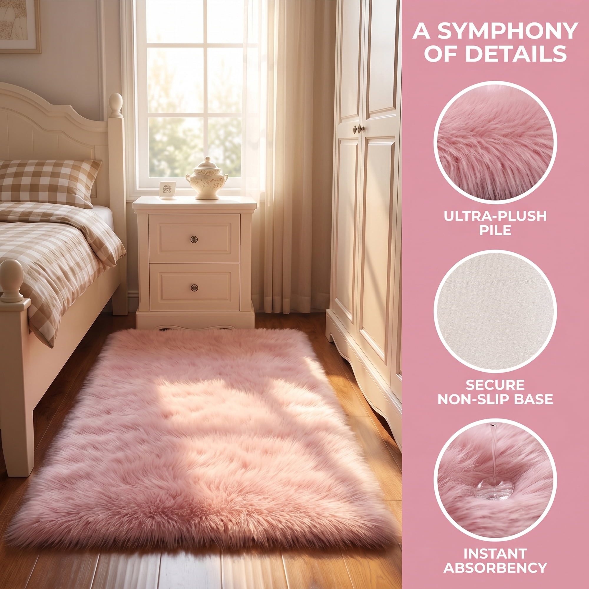 Unique Bargains Shaggy Area Rug Ultra Fluffy Non Slip Fuzzy Carpet 32" x 20" Pink