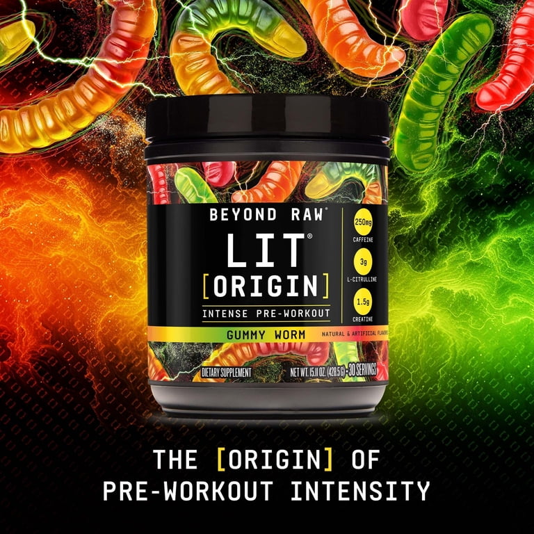 Beyond Raw LIT Origin Pre Workout Powder, Gummy Worm, for Men & Women,  Energy & Pumps, 30 Servings - Walmart.com