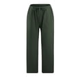 thumbnail image 3 of DuoJiaJ Women High Waisted Wide Leg Pants Drawstring Elastic Trousers Comfy Straight Leg Long Pants With Pockets Women's Cropped Pants Green M, 3 of 5
