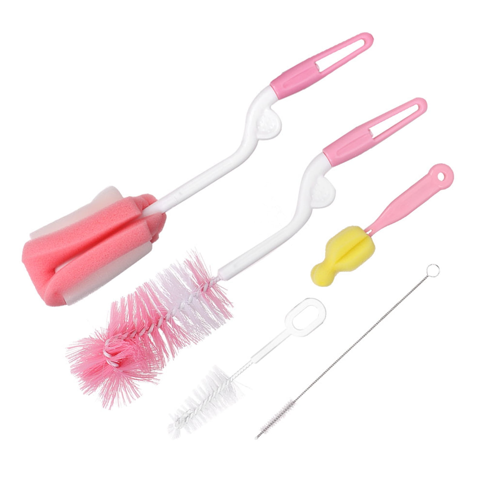 Yajisi 5-Piece Baby Bottle Cleaning Brush Set with Sponge and Nylon Nipple Straw Brushes, Multi-functional Infant Feeding Supplies Kit, 13.78 inches / 35.0 cm