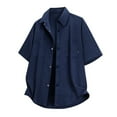 thumbnail image 3 of Timoontee 2 Piece Vacation Sets for Men Lightweight Loose Summer Casual Tracksuits Button Down Short Sleeve Collared Shirts with Drawstring Shorts Blue XXL, 3 of 6