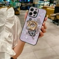 thumbnail image 4 of Case for iPhone 13,3D Butterfly Flower Kickstand Bling Glitter Diamond Marble Ring Stand Shockproof Women Girls Rhinestone Phone Case for iPhone 13,6.1 inch 2021 (Flower Purple), 4 of 15