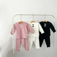 thumbnail image 4 of Odeerbi 0-2 Years Infant Boys Girls Cotton Pajamas Rib Knit Outfits Bow Long Sleeve Tops Pants Two-piece Set Comfortable Solid Color Casual Loungewear Infant Boys Girls Clothes, 4 of 4
