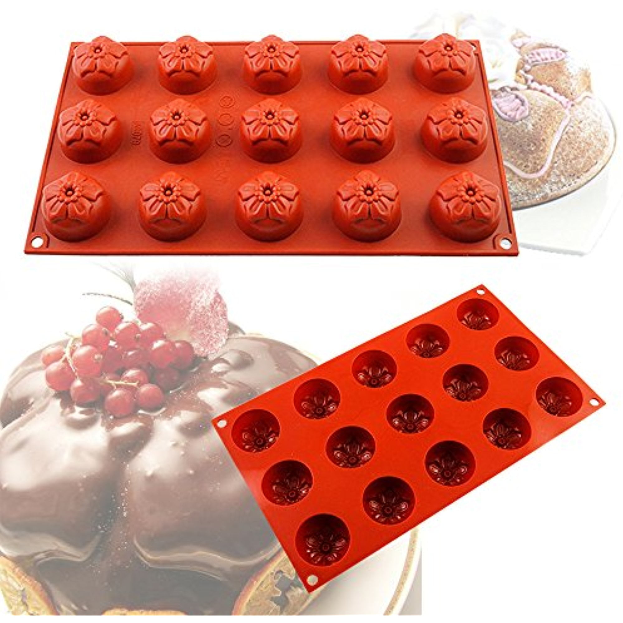 IClover 15-Cavity Oval Silicone Baking Mold Pan, Bakeware for Soap, Cake, Bread, Cupcake, Cheesecake, Cornbread, Muffin, Brownie, and More
