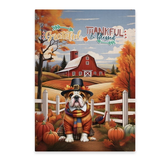 Thanksgiving Bulldog Pilgrim Grateful, Thankful, Blessed Fall Welcome Vertical Matte Canvas Poster Dog Lover Gifts Idea Wall Art Home Decor - 00021