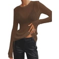 thumbnail image 1 of Top transpirable de cuello redondo y manga larga de color sólido de primavera y verano de estilo europeo y americano para mujer, 1 of 6
