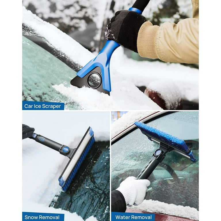 JOYTUTUS Snow Brush and Extendable 47.7 Ice Scraper,Snow Broom with 270°  Pivoting Head and Foam Grip for Car, Blue 