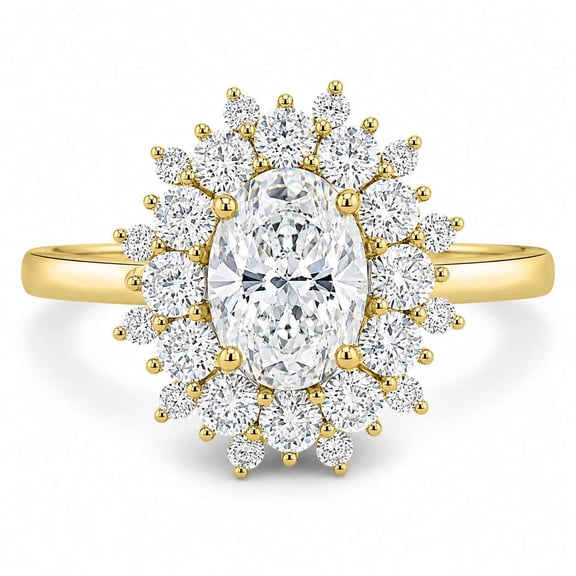 vylahjewellery Oval Moissanite Ring, Cluster Engagement Ring for Women, Vintage Halo Wedding Ring, Solitaire Promise Ring