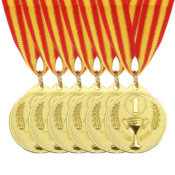 Uxcell 2 Inch  Style Gold Award Medals 1st Prize with Neck Ribbon, 6 Pieces