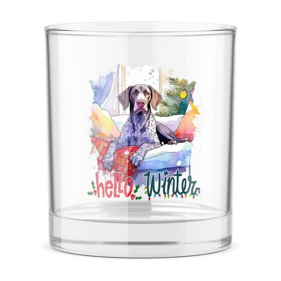 Watercolor Hello Winter German Shorthaired Pointer Chill Christmas Welcome 11oz Whiskey Glass Mug GSP Lover Dog Gift Whiskey Cocktail Glasses Cup - 00016