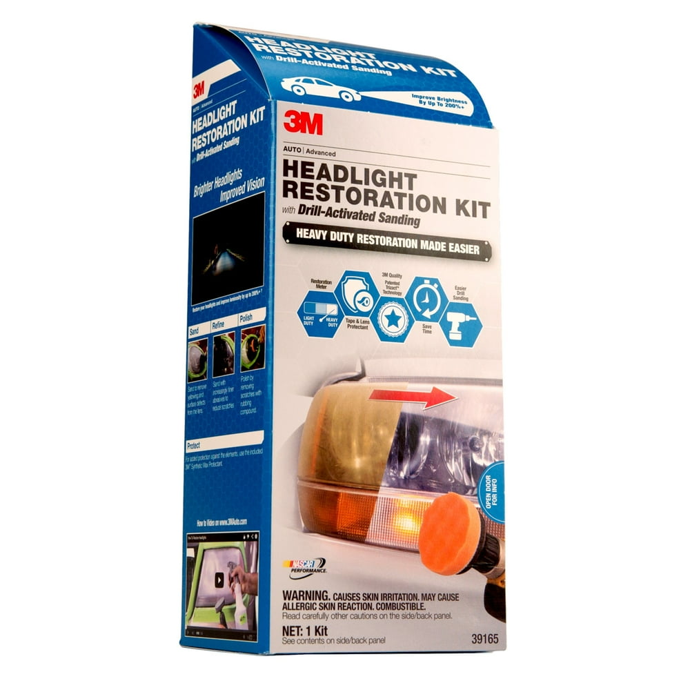 3M Heavy Duty Headlight Restoration Kit with Quick Clear Coat, 39175