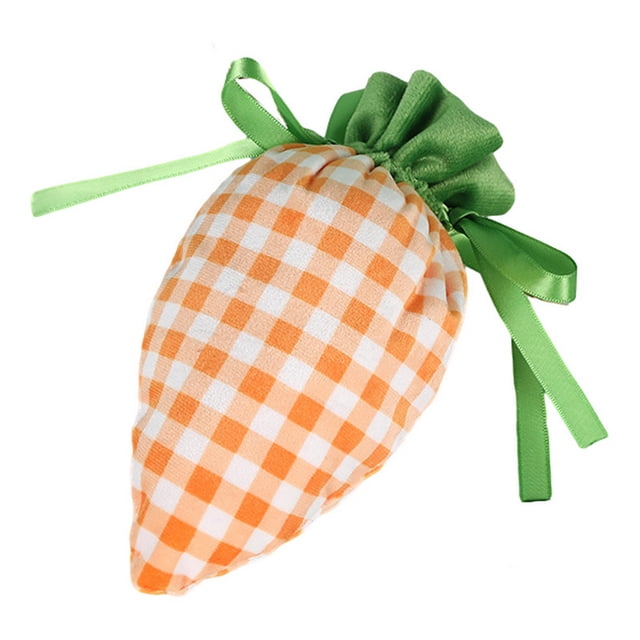 Easter Drawstring Bag Easter Plaid Carrot Gift Bag Portable Cute Radish Shape Goodies Snack Present Treat Candy Drawstring Bag for Happy Easter
