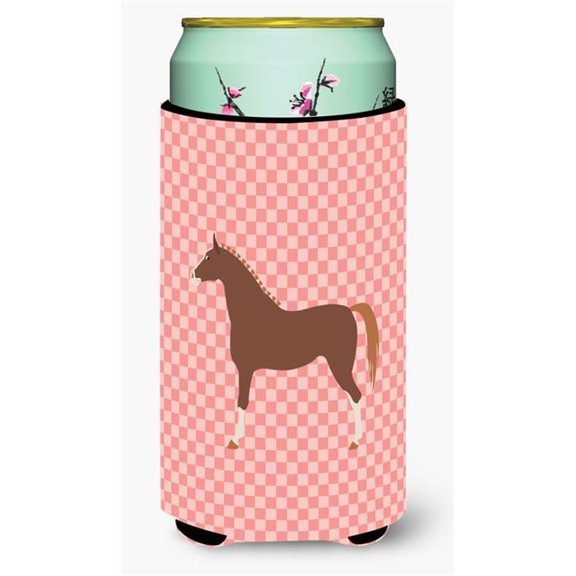 Hannoverian Horse Pink Check Tall Boy Beverage Insulator Hugger