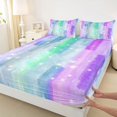 thumbnail image 5 of Manfei Watercolor Rainbow Bed Sheets, Sparkle Galaxy Star Full Size Sheets, Teal Purple, 4-Piece, 1 Flat Sheet, 1 Fitted Sheet and 2 Pillowcases, 5 of 6