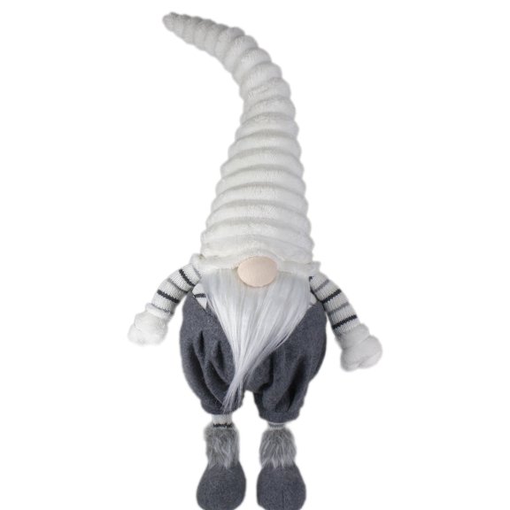 Northlight Standing Gnome with Textured Hat Christmas Figure - 25" - White and Gray