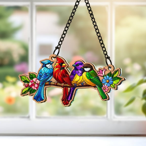 Lotusprinthandmade Bird on Branch Custom Shape Window Hanging Suncatcher 3.5in, bird lovers window suncatcher, bird on branch valentines gift