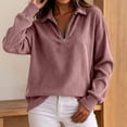 thumbnail image 5 of Hurxie Womens Long Sleeve Quarter Zip Pullover Sweater Casual Loose V Neck Sweaters , Collared Ribbed Knit Jumper Tops, Oversized Tunic Tops Pink,M, 5 of 8