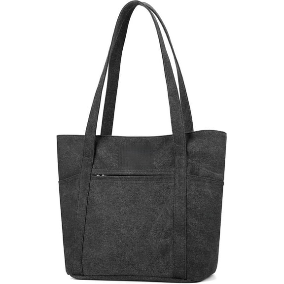 mirlewaiy Womens Shoulder Handbags Heavy Duty Canvas Work Tote Retro Bucket Bag-Black