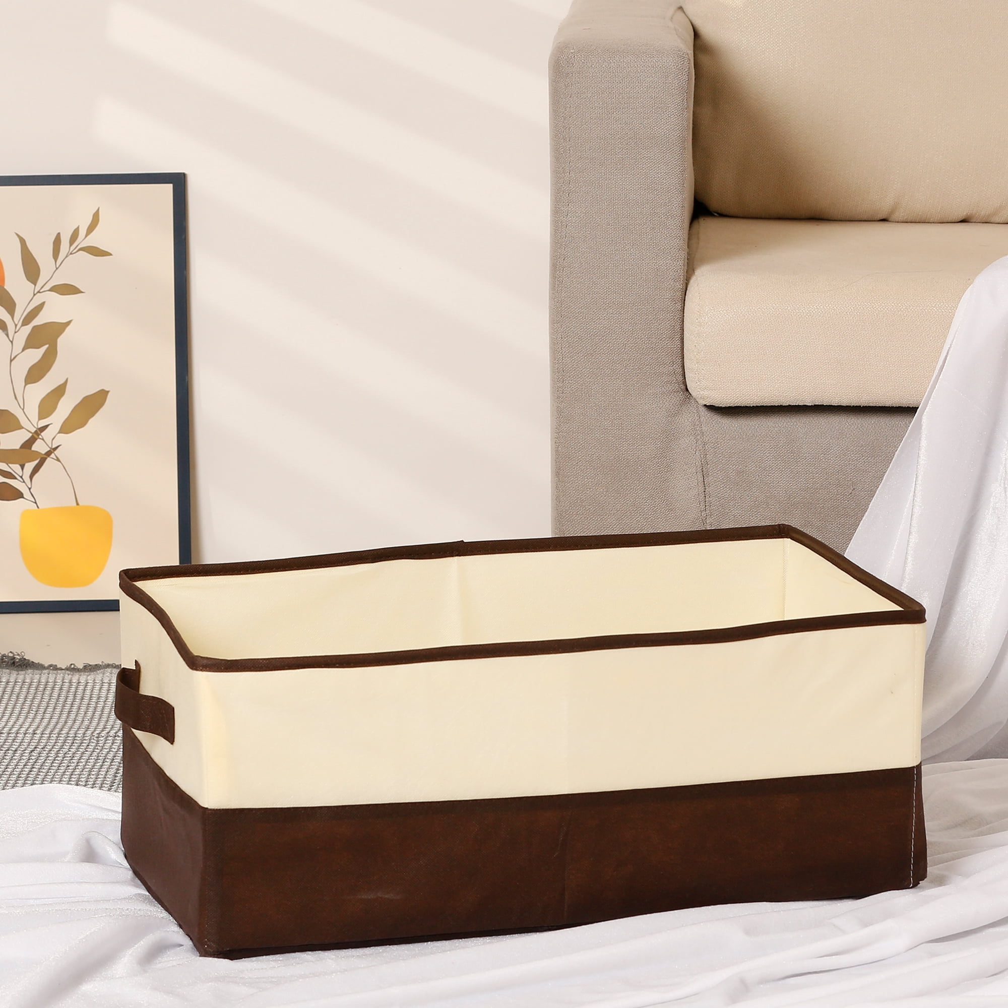 Unique Bargains Fabric Storage Cube Storage Bin Storage Basket Brown 19.7*12*8in