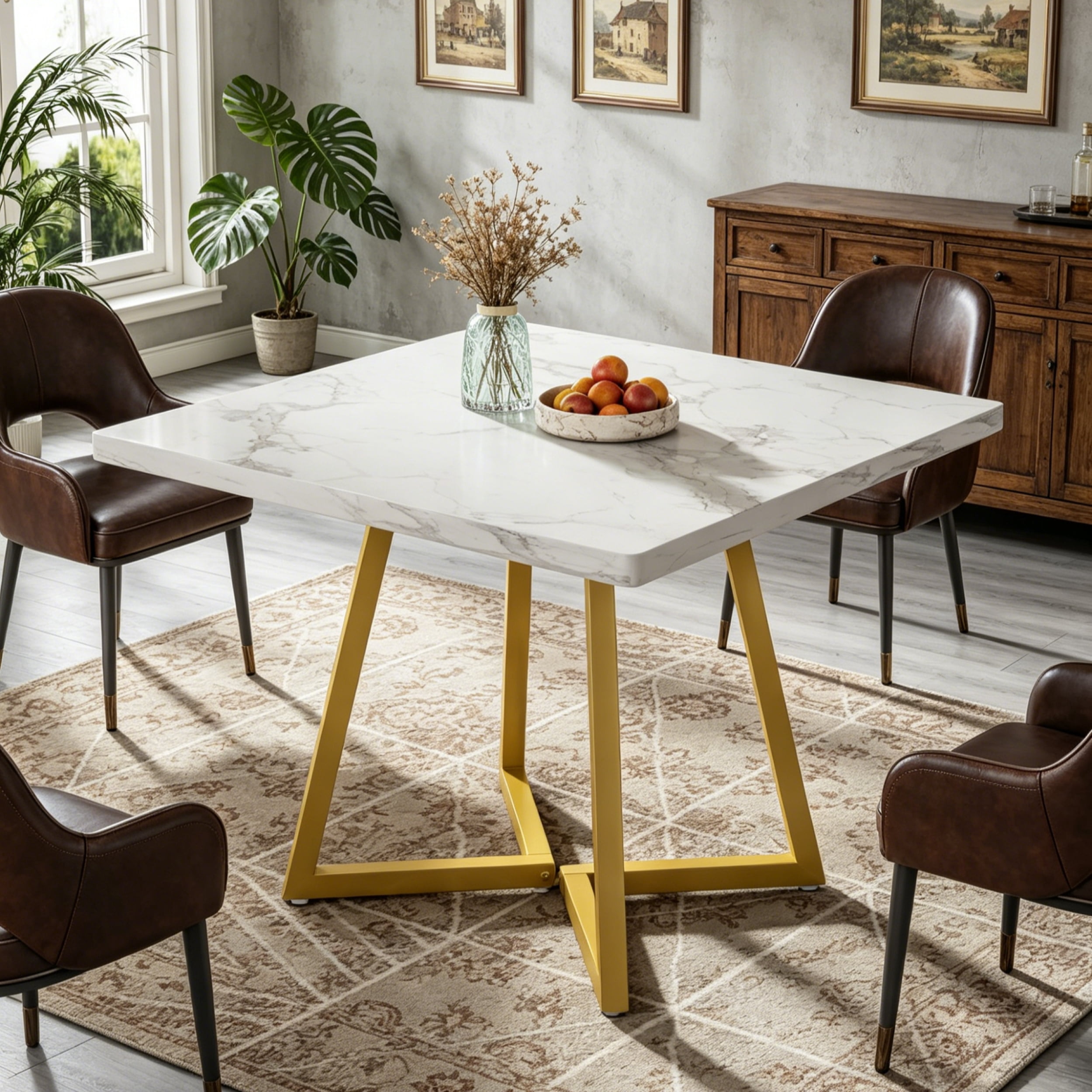 Fnova 31.5" Square Dining Table, Small Kitchen Dinner Table, 2-4 Person Industrial Dining Table, Square Kitchen Table for Dining Room Farmhouse Home Decor Furniture