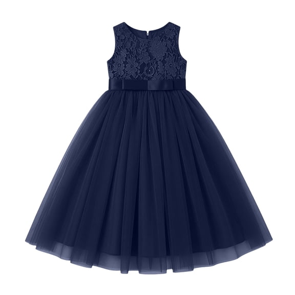Kids Formal Princess Dress Lace Wedding Gown Long Puffy Skirt Tank Dress Blue 9 Y-10 Y