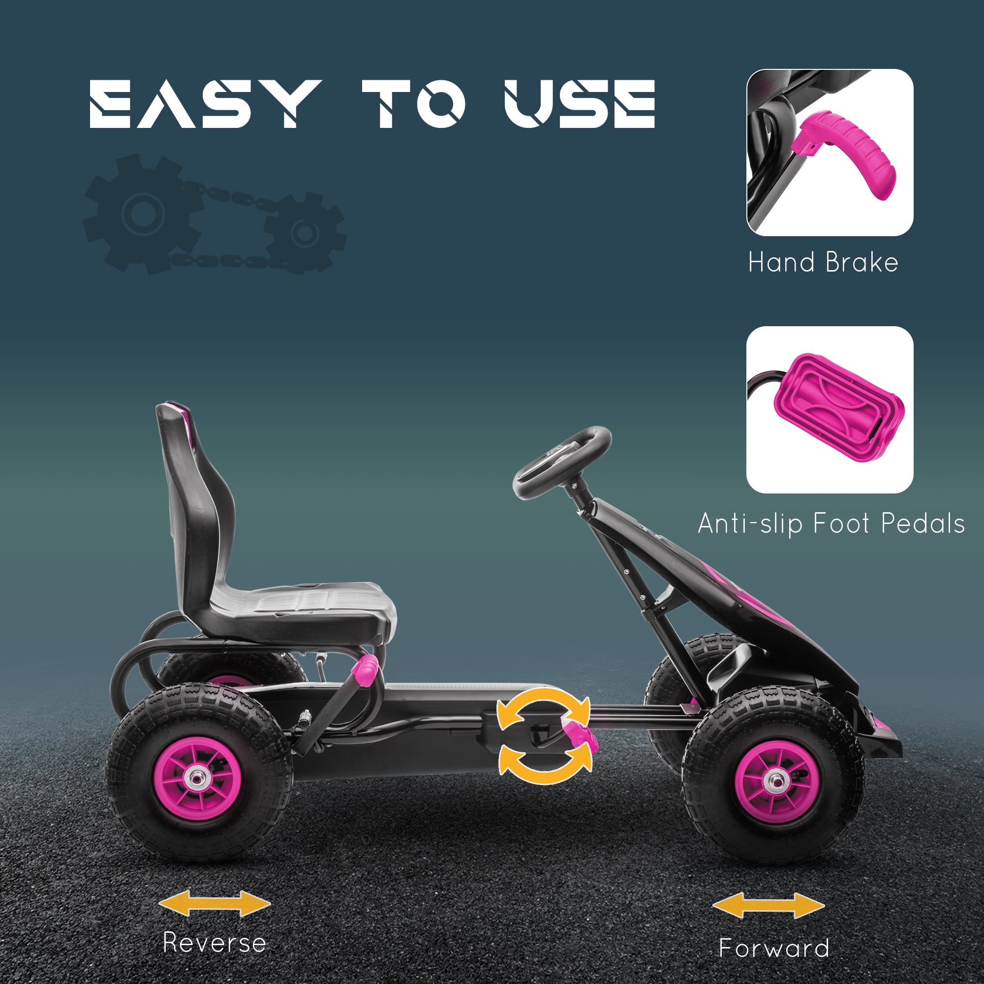 Kids Bike Aosom Kids Pedal Go Kart Ride-on Toy with Ergonomic Comfort, Pedal Car with Tough, Wear-Resistant Tread, Go Cart Kids Car for Boys & Girls with Suspension System, Safety Hand Brake, Ages 5
