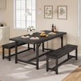 thumbnail image 6 of Garvee 63" Extendable Dining Table Set for 4-6 – 3 Piece Kitchen Furniture with 2 Upholstered Benches, Sturdy Metal Frame, Easy Assembly – Perfect for Apartments, Dining Rooms – Rustic Black, 6 of 10