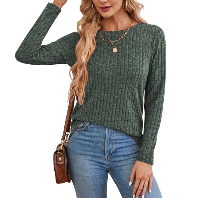 Camisas de Larga para Mujer, Cuello Redondo, Túnicas Casuales Verde XXL
