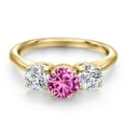 thumbnail image 3 of Gem Stone King 18K Yellow Gold Plated Silver Pink Created Sapphire and Lab Grown Diamond Engagement Ring for Women | 2.00 Cttw | Round 6MM | Gemstone September Birthstone | Size 5, 3 of 6