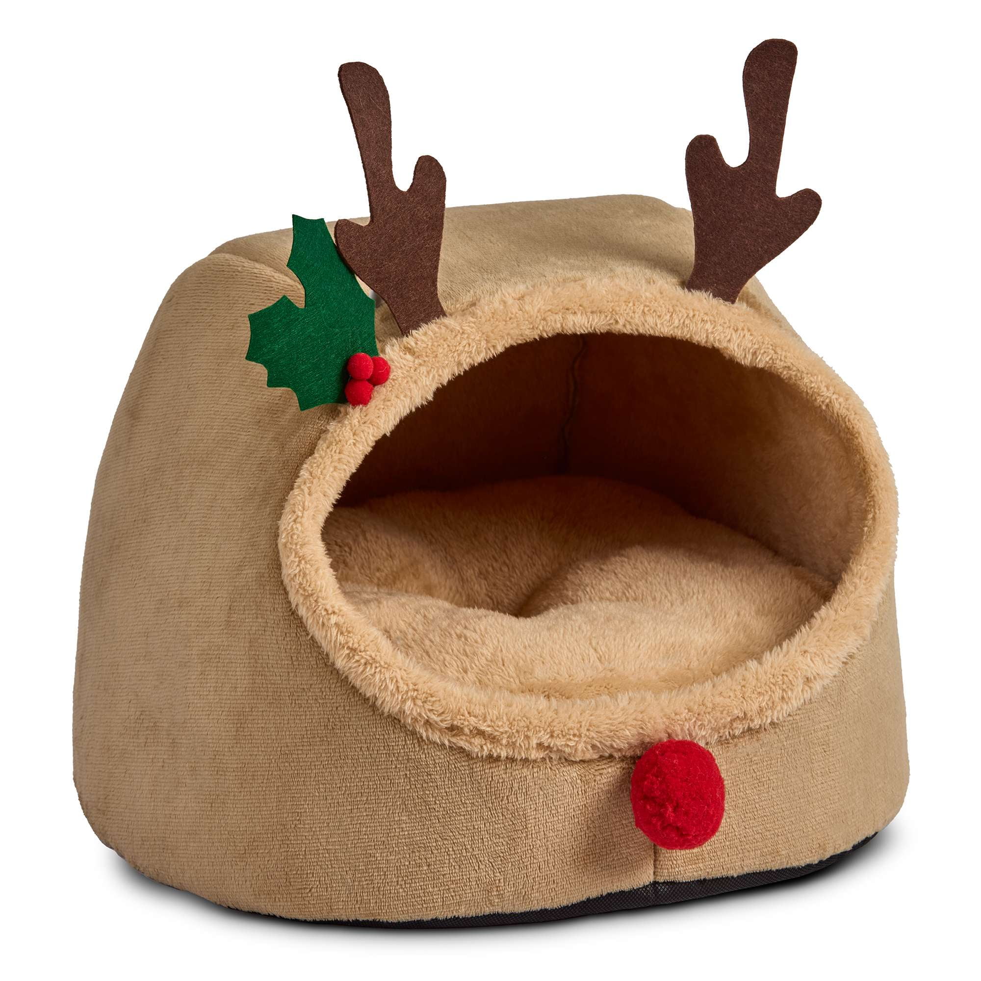 Vibrant Life Small Holiday Hideaway Dog Bed, Cat Bed, Reindeer