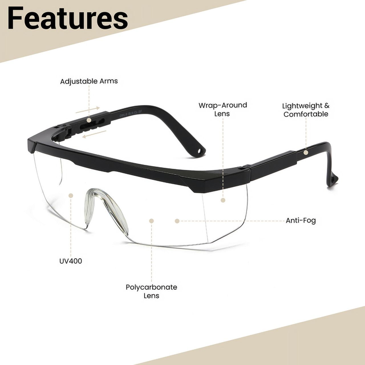 OWL Eye Protection Safety Glasses for Men- Clear Wraparound Lens No-Slip, Adjustable, Lab Goggles - Smoke
