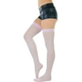 thumbnail image 6 of ToBeInStyle Womens Opaque Hosiery Thin Striped Thigh High Long Stocking - Pink w/ White Stripes - One Size, 6 of 7