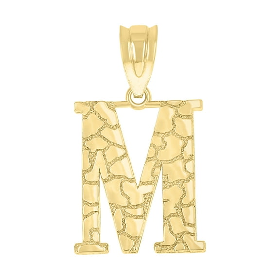 10k Yellow Gold Unisex Nugget Initial M Charm Pendant