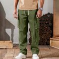 thumbnail image 3 of Work Pants For Men Retro Trend Versatile Plus Size Loose Straight Leg Casual Pants for Construction, Outdoor and Workwear,Green,XL, 3 of 5