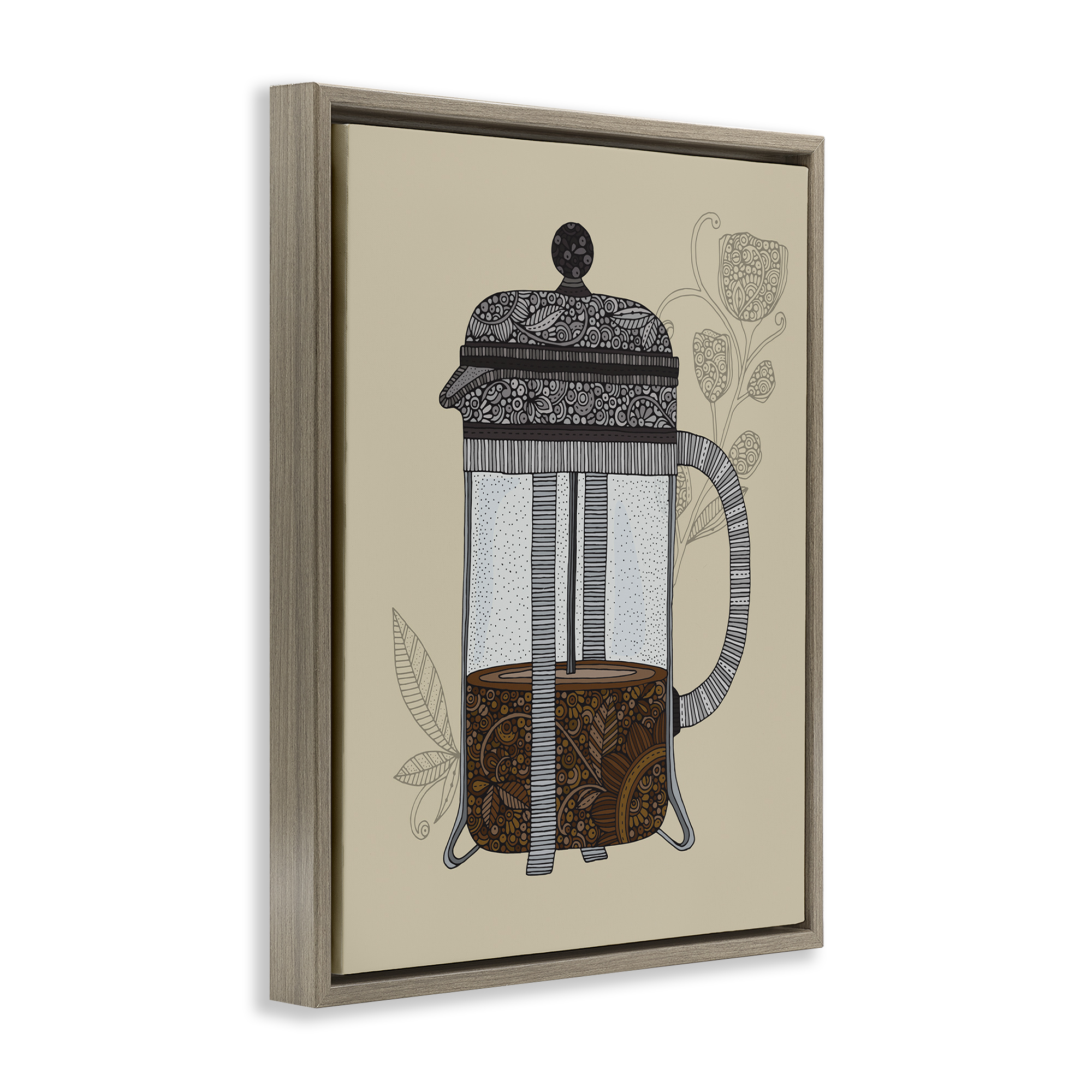 Stupell Industries French Press Coffee Food & Beverage Painting Brown Floater Framed Art Print Wall Art, 25 x 31