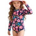 thumbnail image 2 of Girls Swimsuit Size 7-8Y Quick Dry Floral Print Long Sleeve Round Neck with Half Zip One Piece Swimsuit Breathable Bathing Suits for Girls, 2 of 8