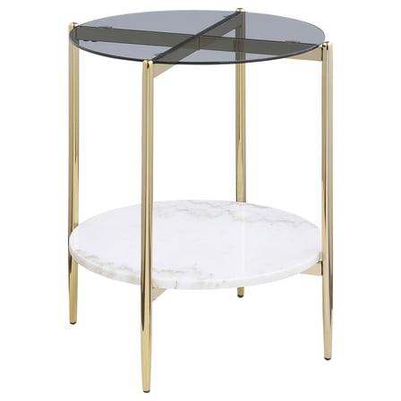 Jonelle Round Glass Top End Table with Marble Shelf Gold