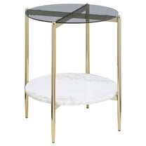 Jonelle Round Glass Top End Table with Marble Shelf Gold