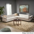 thumbnail image 2 of Noble House Jaymere Indoor 7 Seater Fabric Tufted Chesterfield Sectional, Beige, 2 of 11