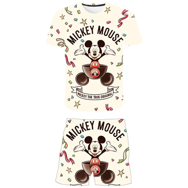 Ropa de bebé Mickey Mouse, conjuntos de ropa de verano para niños, camisetas de moda + Pantalones cortos, traje de 2 uds, ropa para niños, conjuntos de Mickey 6M Gao Jinjia LED